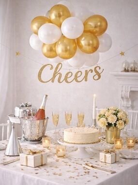 Air-Filled Latex Balloon Chandelier Kit 16” – Gold & White (27 pcs) NIB